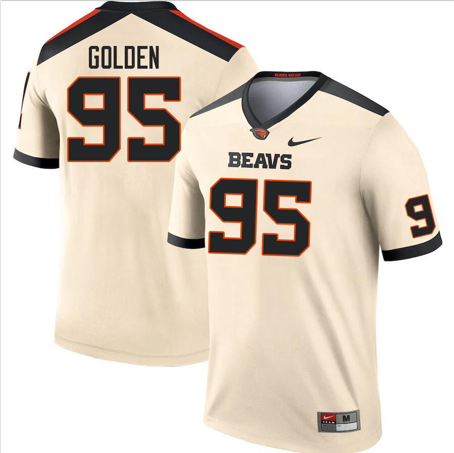 Men #95 Joe Golden Oregon State Beavers College Football Jerseys Stitched Sale-Cream - Click Image to Close